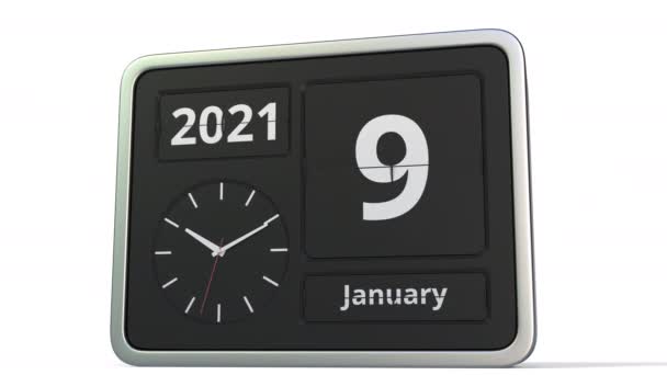 1月10日翻转时钟日历上的日期，3D动画 — 图库视频影像