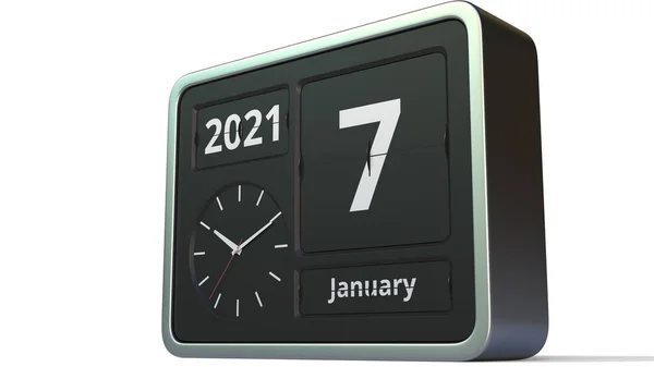 7 januari datum på flip klocka kalender, 3D-rendering — Stockfoto