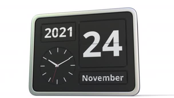 25 novembre data sul calendario flip clock, animazione 3d — Video Stock