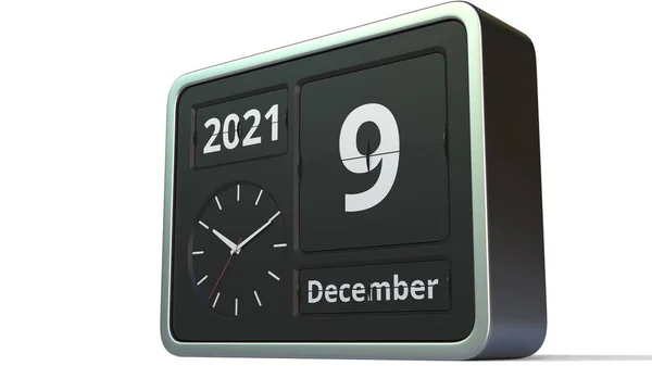 9 grudnia data w kalendarzu flip clock, renderowania 3d — Zdjęcie stockowe