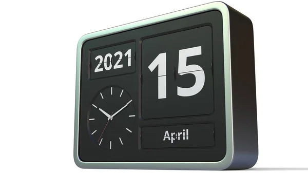 15. April Datum auf dem Flip-Clock-Kalender, 3D-Rendering — Stockfoto