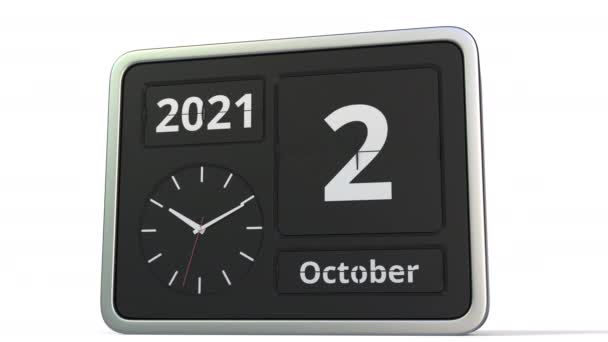 3 października data w kalendarzu flip clock, animacja 3D — Wideo stockowe