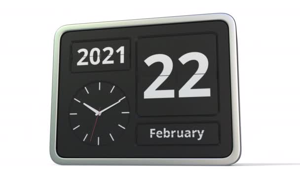 23 februari datum op de flip clock kalender, 3d animatie — Stockvideo