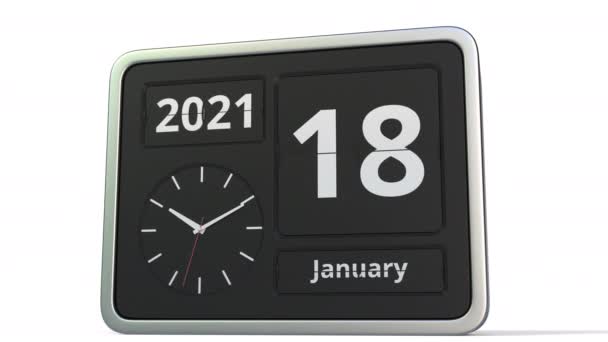 19 januari datum op de retro flip clock kalender, 3d animatie — Stockvideo