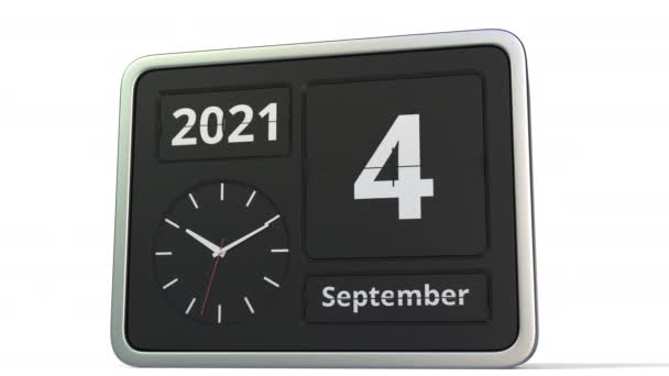 5 september datum op de flip clock kalender, 3d animatie — Stockvideo