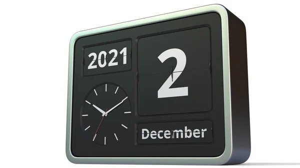 December 2 date on the flip clock calendar, 3d rendering — Stock Photo, Image