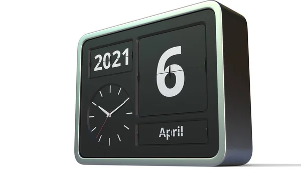 6 Απριλίου ημερομηνία στο ημερολόγιο ρολόι αναστροφής, 3d απόδοση — Φωτογραφία Αρχείου