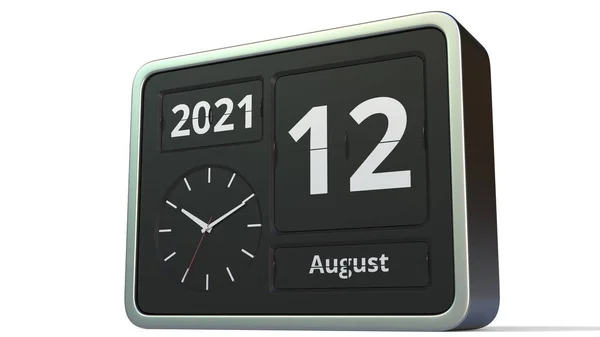 12 августа дата на классическом календаре флип часов, 3D рендеринг — стоковое фото