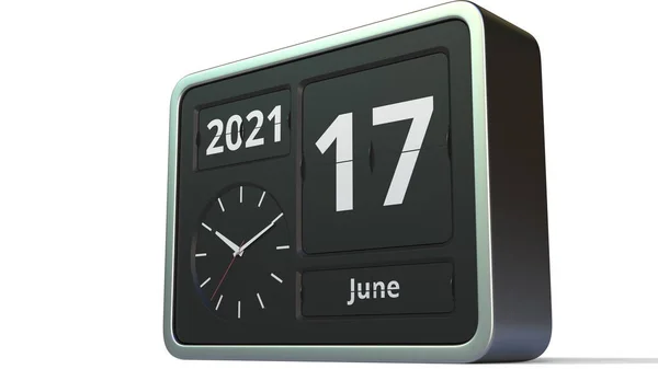 17 czerwca data w kalendarzu flip clock, renderowanie 3d — Zdjęcie stockowe