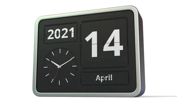 14 de abril fecha en el calendario de reloj flip, 3d renderizado —  Fotos de Stock