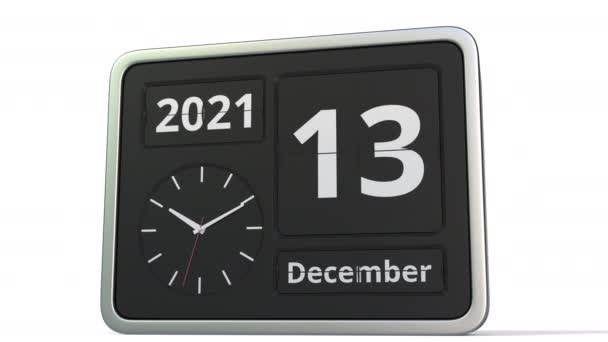 14 de diciembre fecha en el calendario de reloj flip, animación 3d — Vídeos de Stock