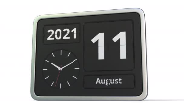 12 sierpnia data na klasycznym kalendarzu flip clock, animacja 3D — Wideo stockowe