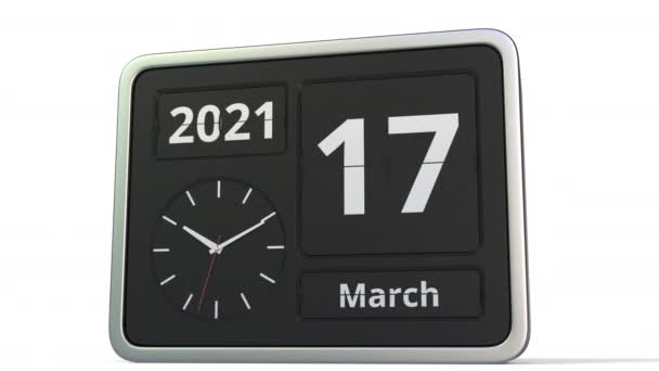 18 maart datum op de flip clock kalender, 3d animatie — Stockvideo