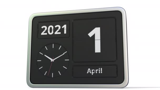 4月2日翻转时钟日历上的日期，3D动画 — 图库视频影像