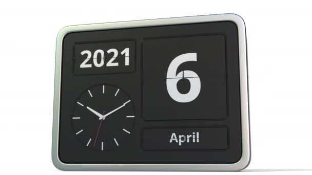 7 квітня дата на календарі годинника, 3d анімація — стокове відео