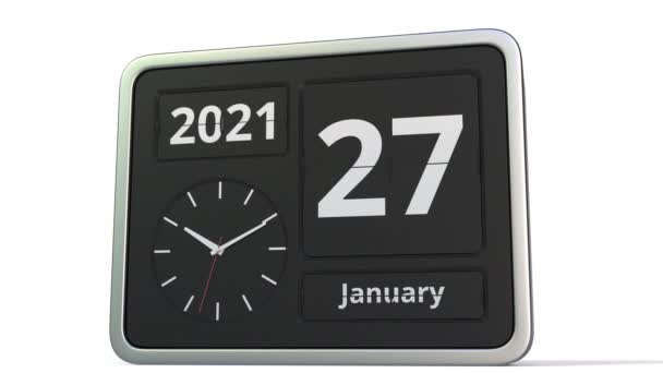 28 stycznia data w kalendarzu flip clock, animacja 3D — Wideo stockowe