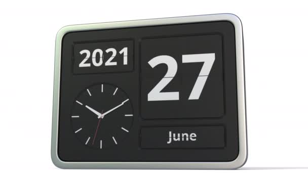 June 28 date on the flip clock calendar, 3d animation — Stock Video