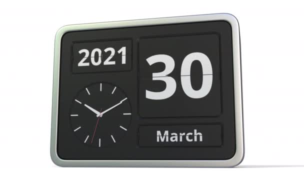 March 31 date on the flip clock calendar, 3d animation — Stock Video