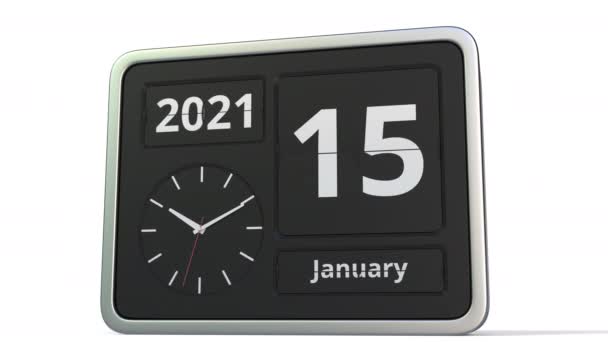 16. Januar Datum auf dem Flip-Clock-Kalender, 3D-Animation — Stockvideo