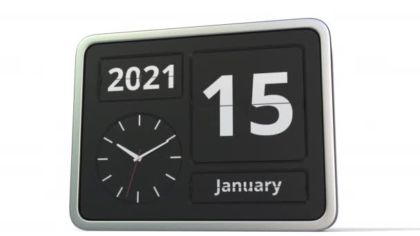 16 janvier date sur le calendrier flip clock, animation 3d — Video