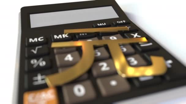 Текст MORTGAGE на дисплеї калькулятора і символ ремінімізованих грошей. Фінансова концепція. 3D анімація — стокове відео