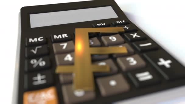 Ahorro de texto en la pantalla de la calculadora y el símbolo de dinero franco. Concepto financiero. animación 3d — Vídeos de Stock