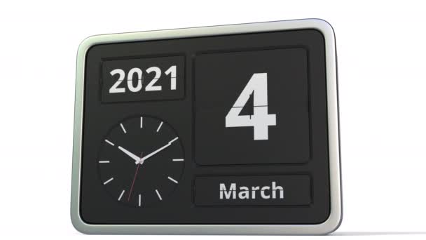 Março 5 data no calendário do relógio flip, animação 3d — Vídeo de Stock