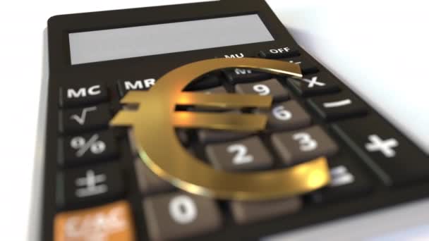 LOAN text na displeji kalkulačky a symbol europeněz. Finanční koncept. 3D animace — Stock video