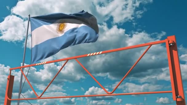 Kézi swing kar közúti akadály és zászló Argentína. Korlátozott belépéssel kapcsolatos 3D animáció — Stock videók