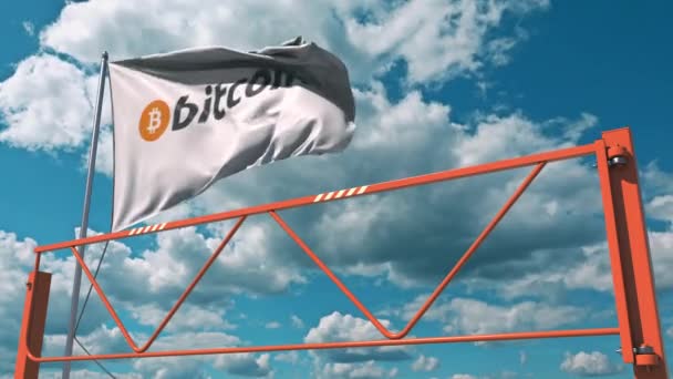 Swing braço barreira rodoviária e bandeira com texto bitcoin, restrições relacionadas com animação 3d — Vídeo de Stock