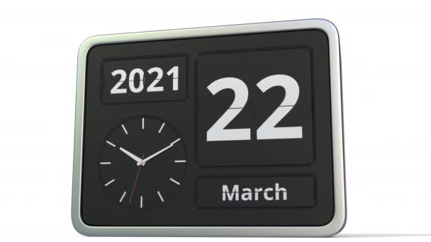 23 Μαρτίου ημερομηνία στο ημερολόγιο ρολόι αναστροφή, 3d animation — Αρχείο Βίντεο