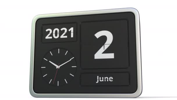 3 червня дата на календарі годинника, 3d анімація — стокове відео