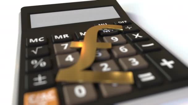 VÁSÁRLÁS szöveg a számológép kijelzőjén és font pénz szimbólum. Pénzügyi koncepció. 3D animáció — Stock videók