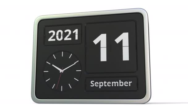 12 september datum op de flip clock kalender, 3d animatie — Stockvideo