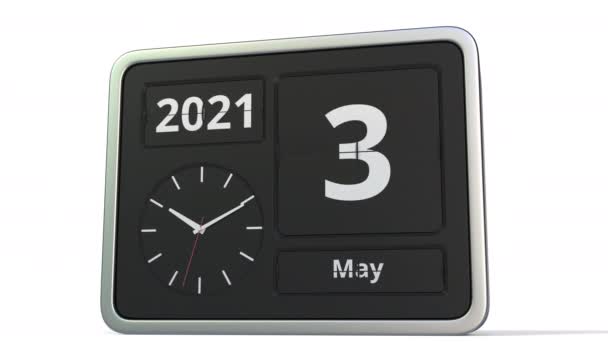 4 травня дата на календарі годинника, 3d анімація — стокове відео