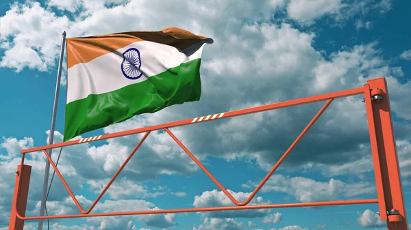 Swing arm weg barrière en vlag van India, toegangsverbod gerelateerde 3d rendering — Stockfoto