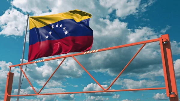 委内瑞拉的手动摆动臂、路障和国旗。与限制性条目相关的3d渲染 — 图库照片