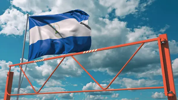 Swing οδόστρωμα βραχίονα και σημαία της Νικαράγουας, απαγόρευση εισόδου που σχετίζονται 3d απόδοση — Φωτογραφία Αρχείου