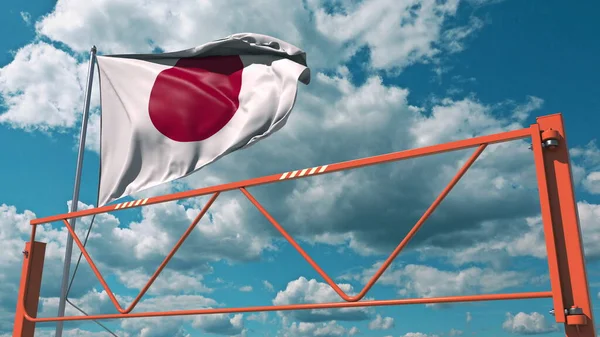 Swing arm road barrier and flag of Japan, entry ban related 3d rendering — Stock Photo, Image