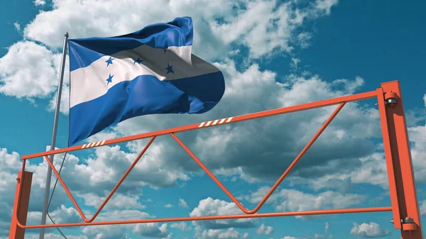 Перешкоди для дорожнього руху та прапор Гондурасу, заборона в'їзду пов'язана з 3d рендерингом — стокове фото
