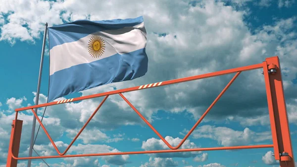 Barrera manual de brazo basculante y bandera de Argentina. Restricción de entrada relacionada con la representación 3d —  Fotos de Stock