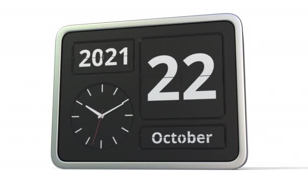 Outubro 23 data no calendário do relógio flip, animação 3d — Vídeo de Stock