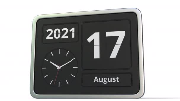 18 серпня дата на календарі годинника, 3d анімація — стокове відео