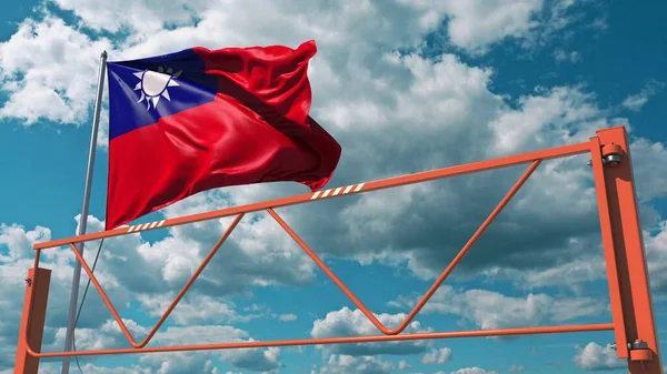 수동 스윙 팔 로드 장벽과 타이완의 깃발. 제한 된 엔트리에 관련 된 3d 렌더링 — 스톡 사진