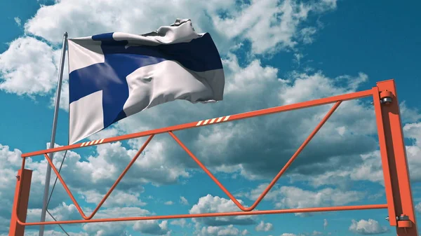 Шлагбаум и флаг Финляндии, запрет на въезд, связанный с 3D рендеринг — стоковое фото