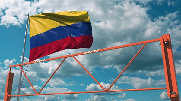 Прапор Колумбії та ручний бар'єр. Введення заборони концептуальний 3d рендеринг — стокове фото
