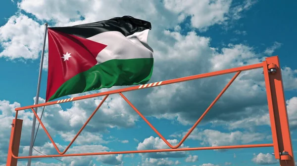 Bandeira da Jordânia e barreira de braço oscilante. Entrada proibição conceitual de renderização 3d — Fotografia de Stock