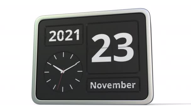 24 november datum på flip klocka kalender, 3D-animation — Stockvideo