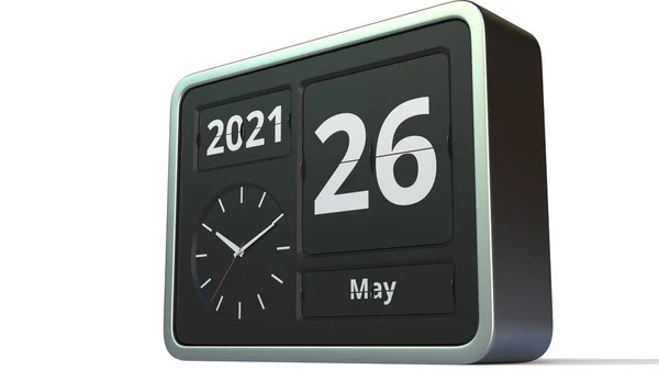 26 de mayo fecha en el calendario de reloj flip, 3d renderizado —  Fotos de Stock