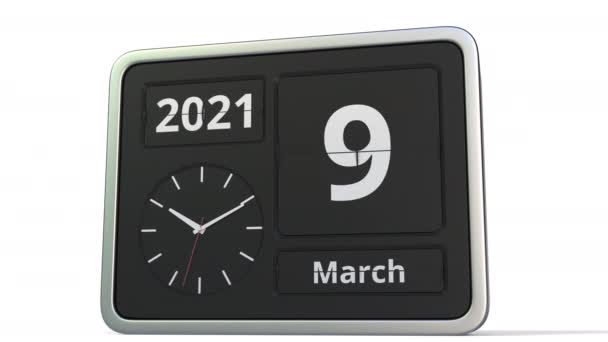 10 mars date sur le calendrier flip clock, animation 3d — Video